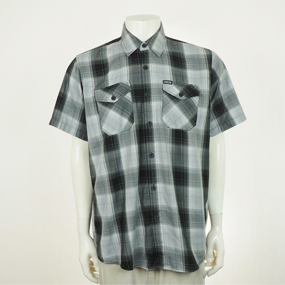 Dixxon Button Down Shirt Mens Large Gray Plaid Form & Function Bamboo Blend